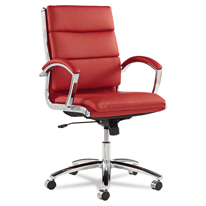 Alera Neratoli Mid-Back Slim Profile Chair, Faux Leather, Supports Up to 275 lb, Red Seat/Back, Chrome Base