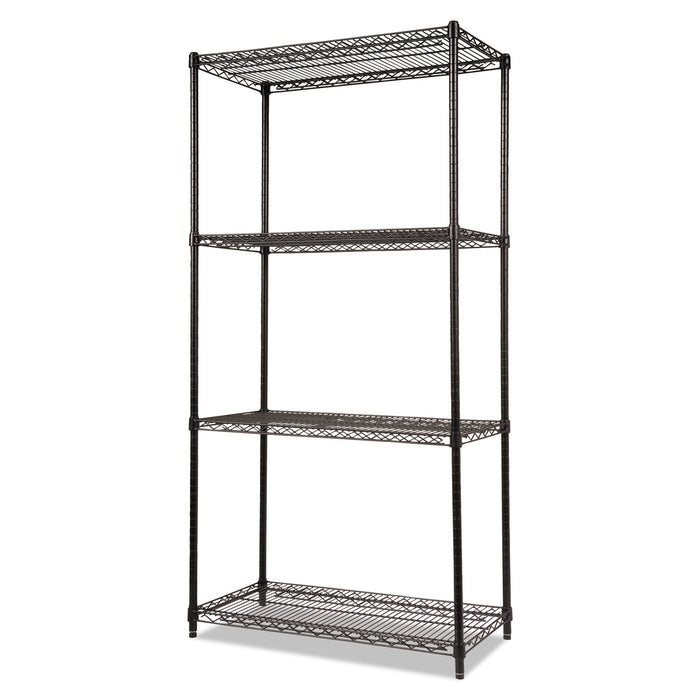 NSF Certified Industrial Four-Shelf Wire Shelving Kit, 36w x 18d x 72h, Black