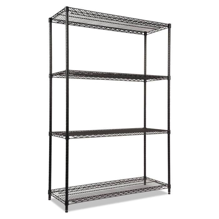 NSF Certified Industrial Four-Shelf Wire Shelving Kit, 48w x 18d x 72h, Black