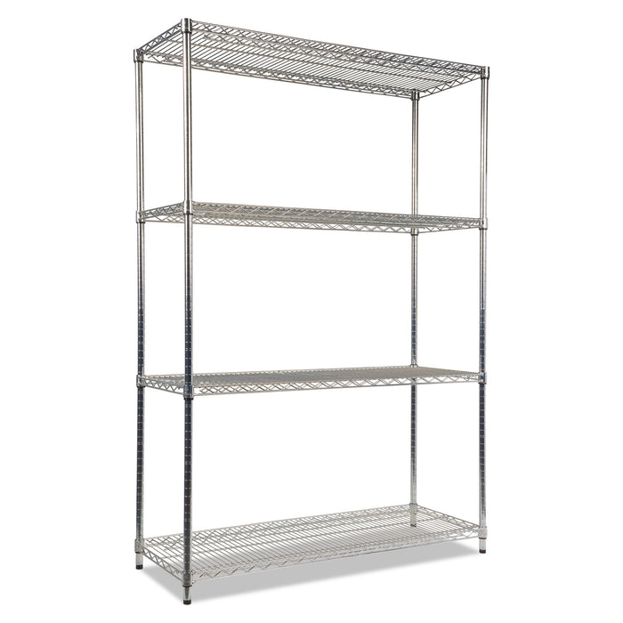 NSF Certified Industrial Four-Shelf Wire Shelving Kit, 48w x 18d x 72h, Silver