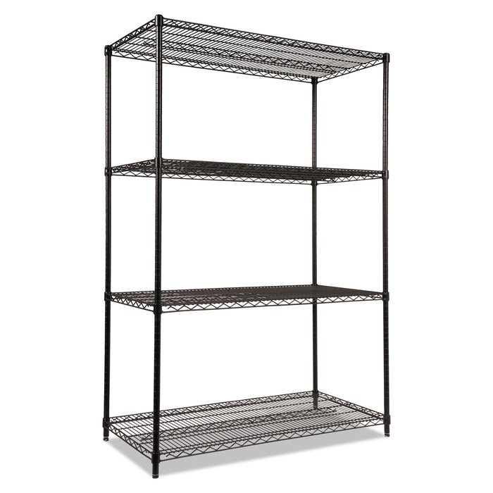 NSF Certified Industrial Four-Shelf Wire Shelving Kit, 48w x 24d x 72h, Black