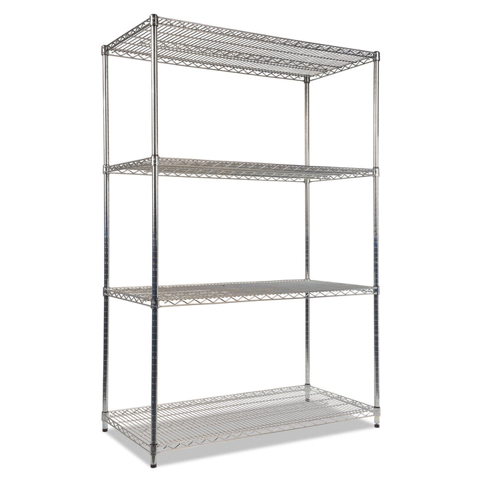 NSF Certified Industrial Four-Shelf Wire Shelving Kit, 48w x 24d x 72h, Silver