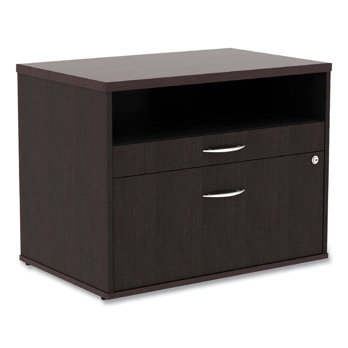 Alera Open Office Desk Series Low File Cabinet Credenza, 2-Drawer: Pencil/File,Legal/Letter,1 Shelf,Espresso,29.5x19.13x22.88