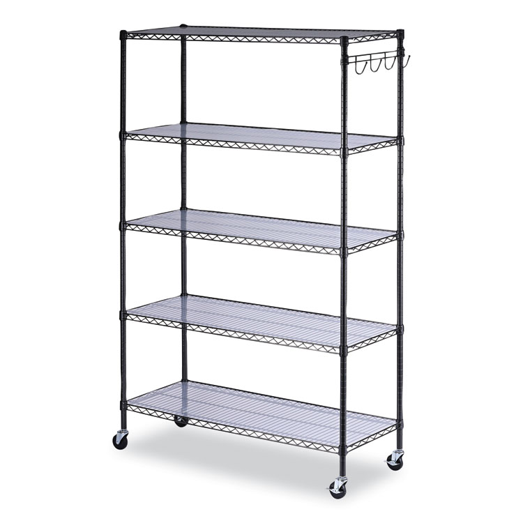 Alera 5-Shelf Wire Shelving Kit with Casters and Shelf Liners 48W x 18D x 72H Black Anthracite
